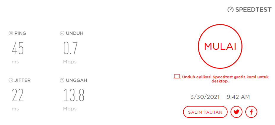 Hasil Pengecekan di Halaman Speedtest Indihome