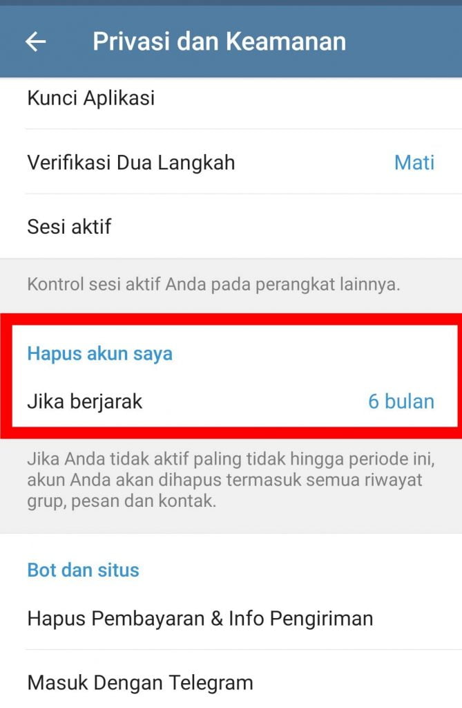 Cara Hapus Akun Telegram Sementara