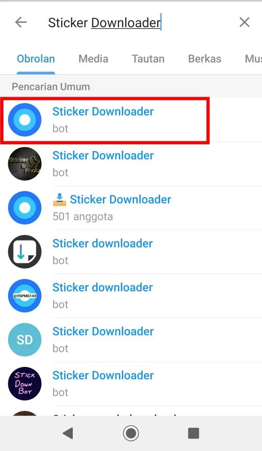 Bot Sticker Downloader di Telegram