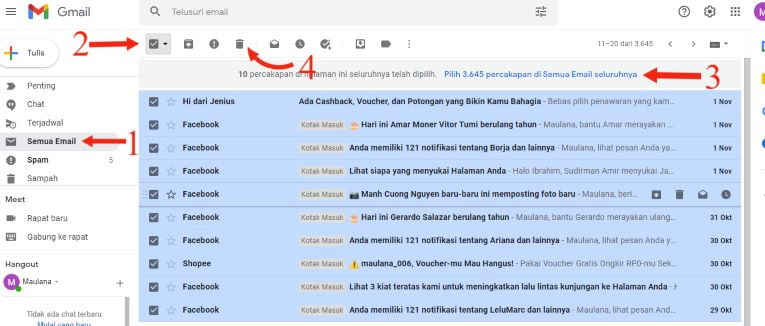 Cara Menghapus Pesan Gmail Sekaligus