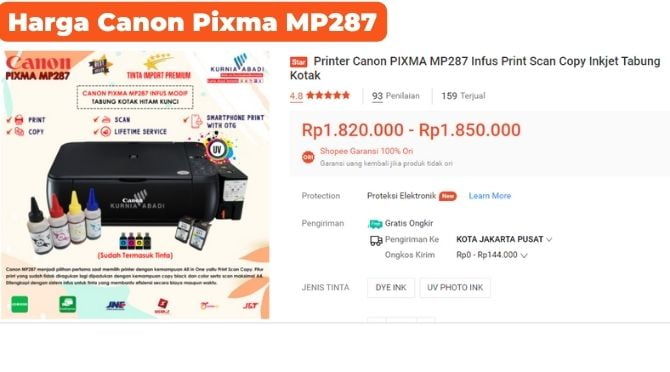 Harga Canon Pixma MP287